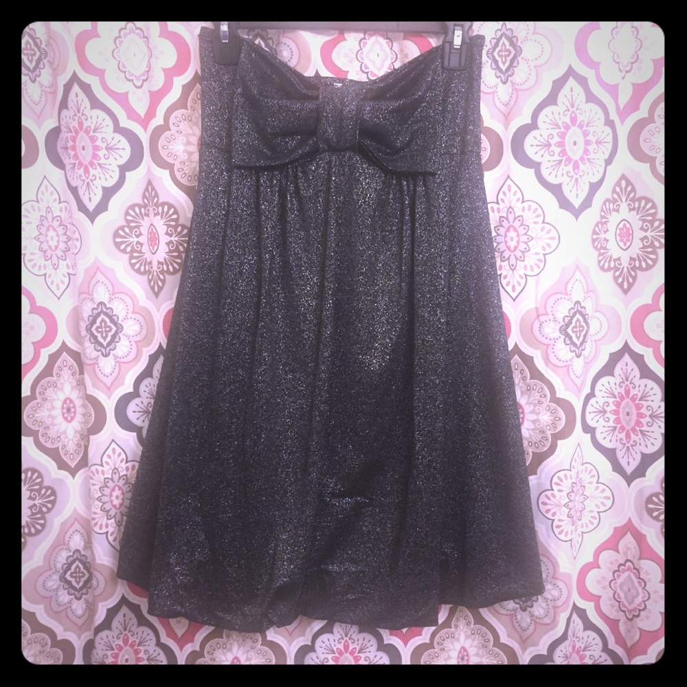 Sparkly Strapless Dark Silver Bubble Skirt Dress